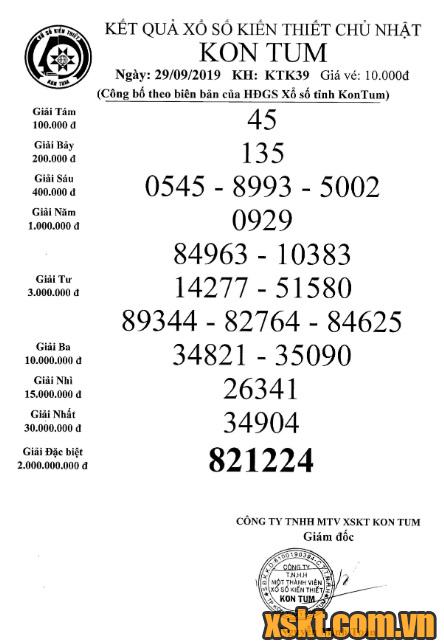 XSKT ngày 29/9/2019