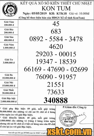 XSKT ngày 5/5/2019