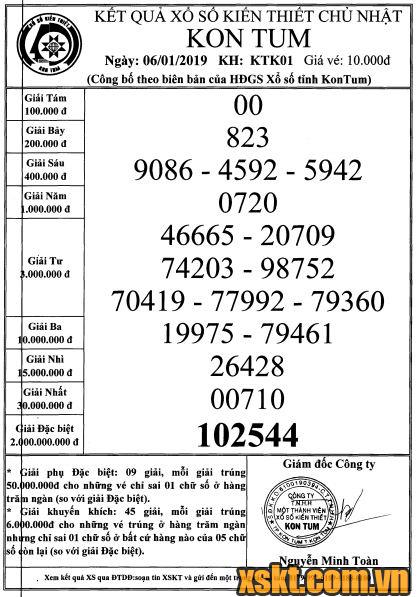 XSKT ngày 6/1/2019