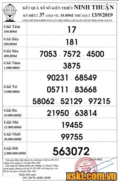 XSNT ngày 13/9/2019