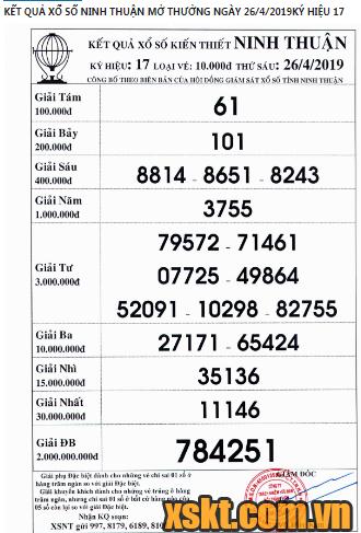 XSNT ngày 26/4/2019