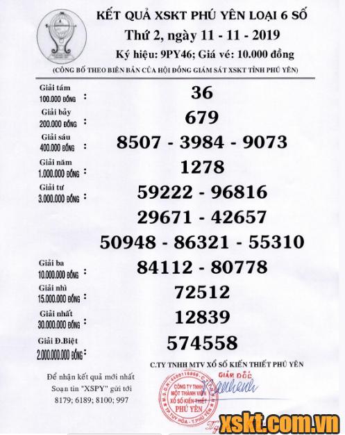 XSPY ngày 11/11/2019