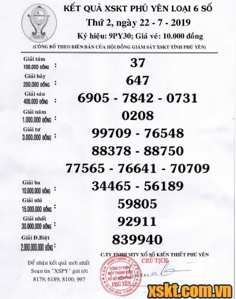XSPY ngày 22/7/2019