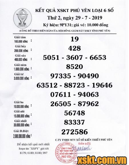 XSPY ngày 29/7/2019