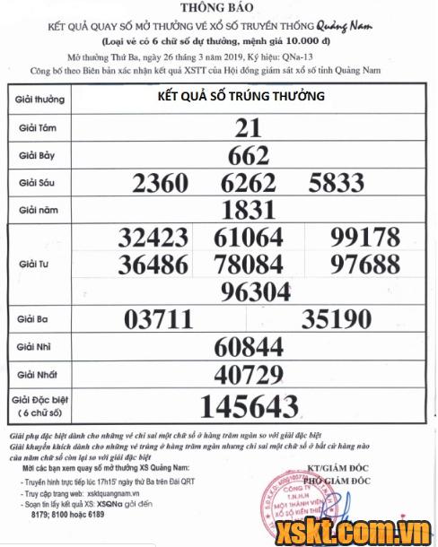 XSQNA ngày 26/3/2019