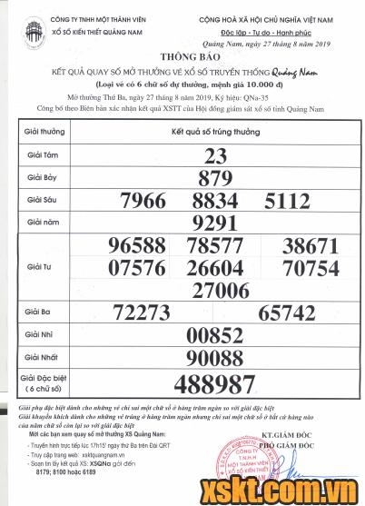 XSQNA ngày 27/8/2019