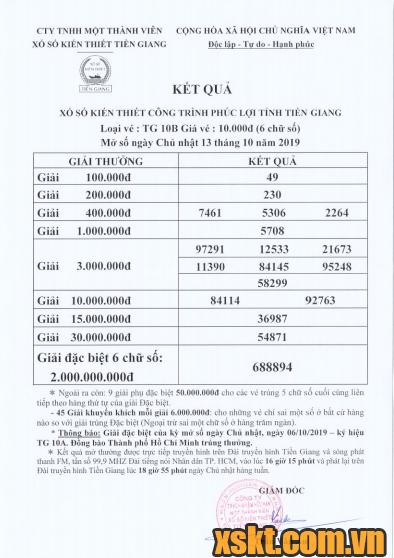 XSTG ngày 13/10/2019