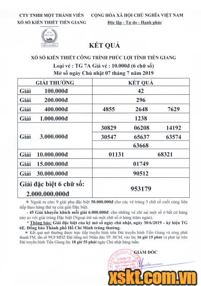 XSTG ngày 7/7/2019