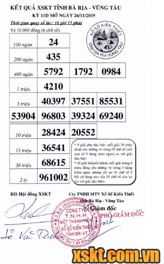 XSVT ngày 26/11/2019