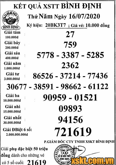 XSBDI ngày 16/7/2020