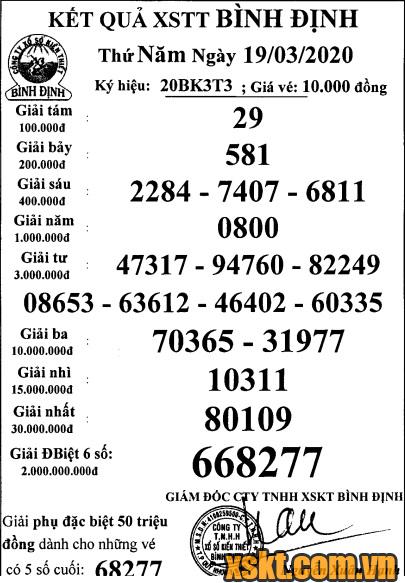 XSBDI ngày 19/3/2020