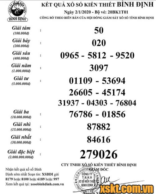 XSBDI ngày 2/1/2020