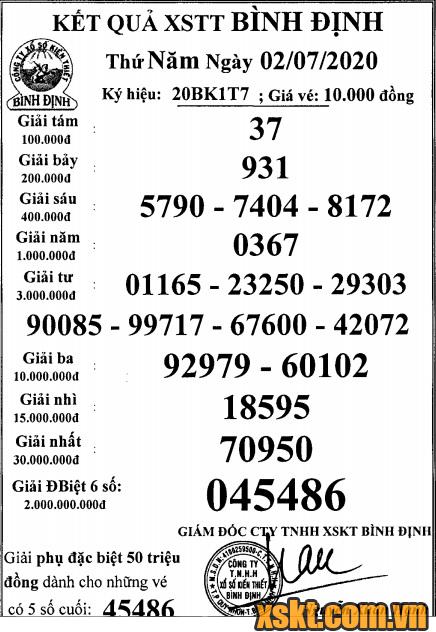 XSBDI ngày 2/7/2020