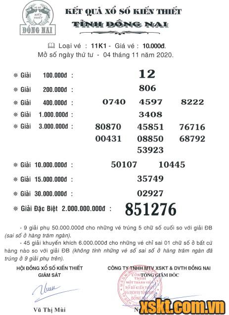 XSDN ngày 4/11/2020