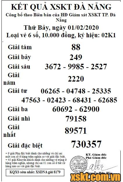 XSDNG ngày 1/2/2020