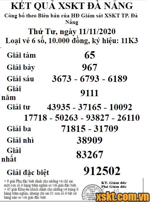 XSDNG ngày 11/11/2020