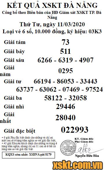 XSDNG ngày 11/3/2020