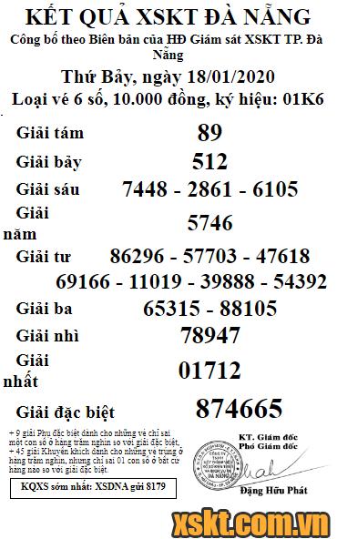 XSDNG ngày 18/1/2020