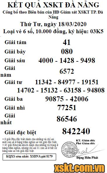 XSDNG ngày 18/3/2020