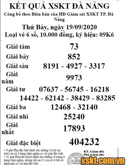 XSDNG ngày 19/9/2020