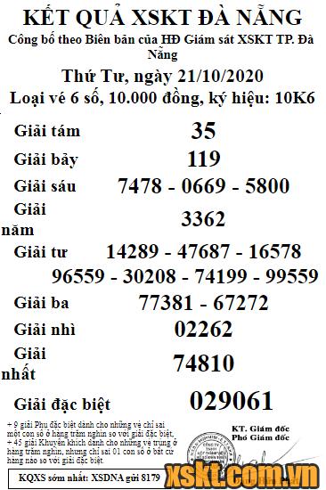 XSDNG ngày 21/10/2020