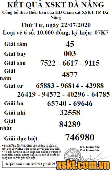 XSDNG ngày 22/7/2020