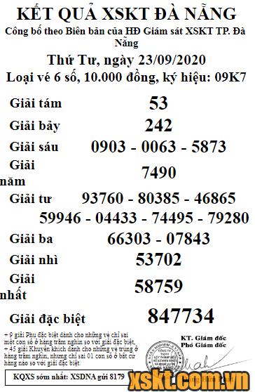 XSDNG ngày 23/9/2020