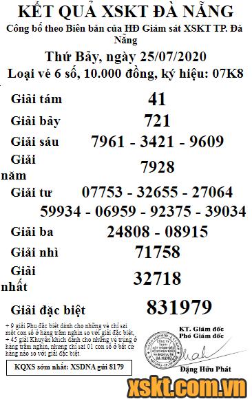 XSDNG ngày 25/7/2020