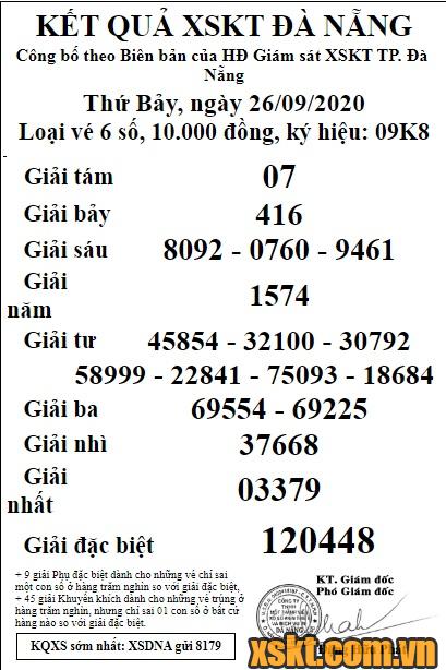 XSDNG ngày 26/9/2020