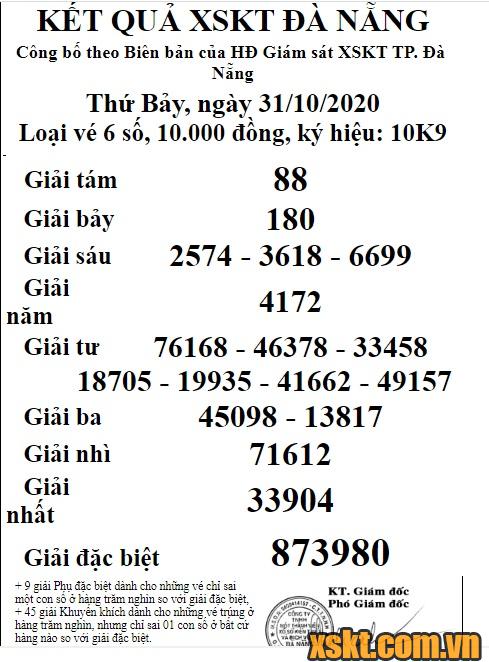 XSDNG ngày 31/10/2020