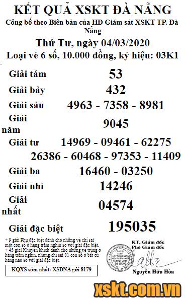 XSDNG ngày 4/3/2020