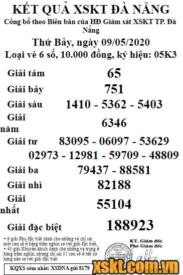 XSDNG ngày 9/5/2020