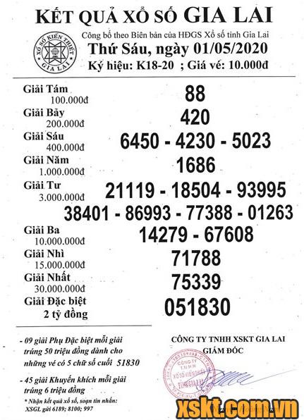 XSGL ngày 1/5/2020
