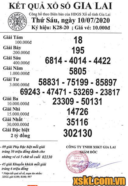 XSGL ngày 10/7/2020