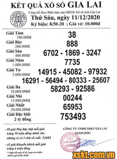 XSGL ngày 11/12/2020
