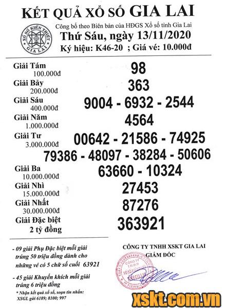 XSGL ngày 13/11/2020
