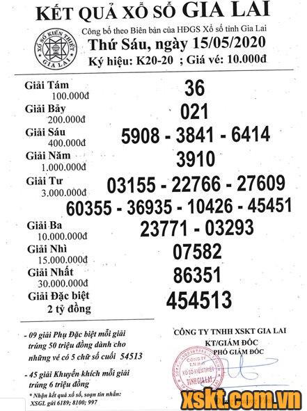 XSGL ngày 15/5/2020
