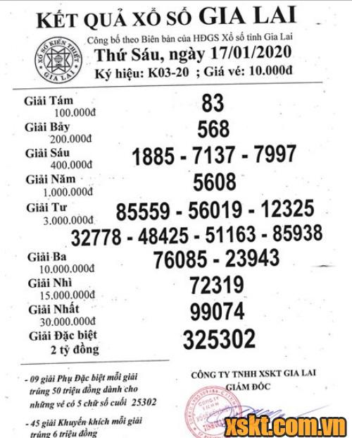 XSGL ngày 17/1/2020