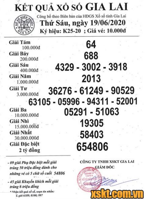 XSGL ngày 19/6/2020