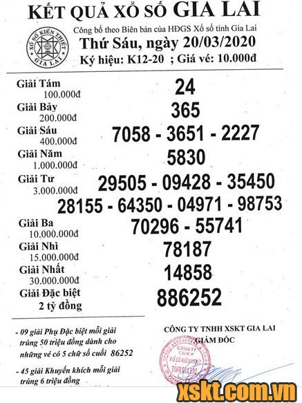 XSGL ngày 20/3/2020