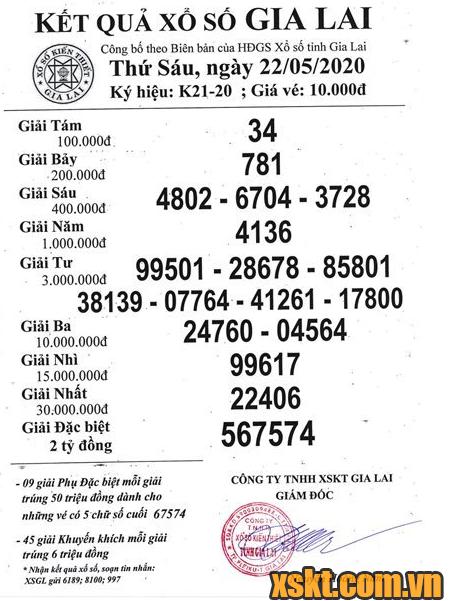 XSGL ngày 22/5/2020