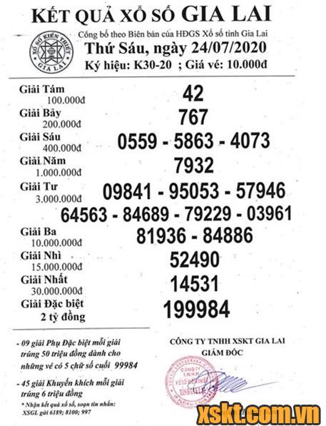 XSGL ngày 24/7/2020