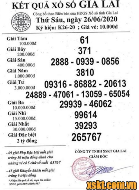 XSGL ngày 26/6/2020