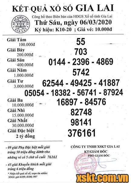 XSGL ngày 6/3/2020