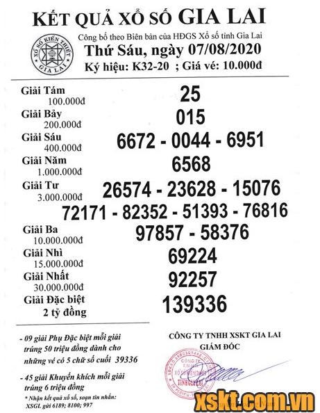 XSGL ngày 7/8/2020