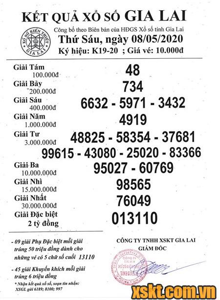XSGL ngày 8/5/2020