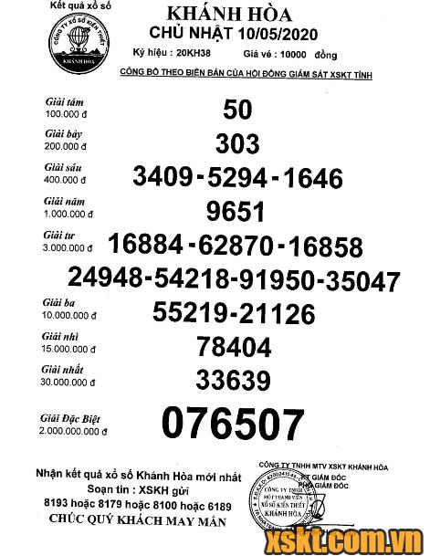 XSKH ngày 10/5/2020