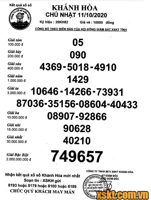 XSKH ngày 11/10/2020