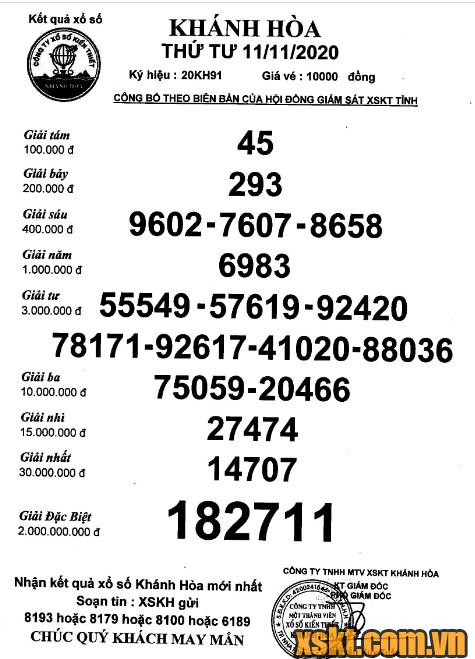 XSKH ngày 11/11/2020