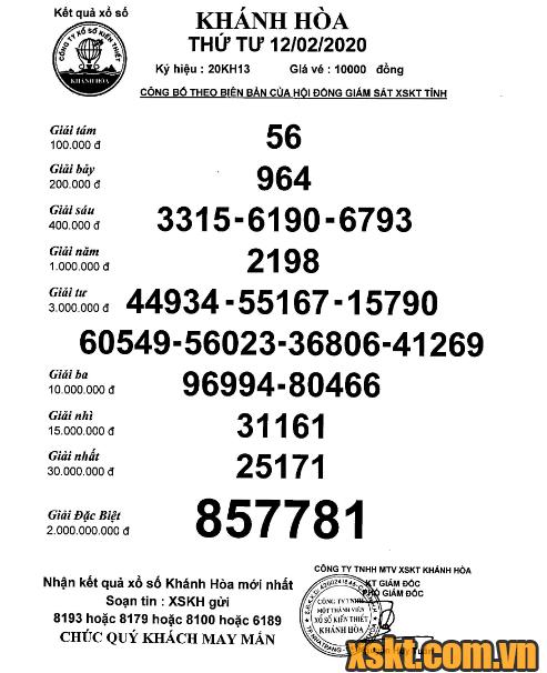 XSKH ngày 12/2/2020